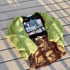 Slime green knit cardigan similar to unif